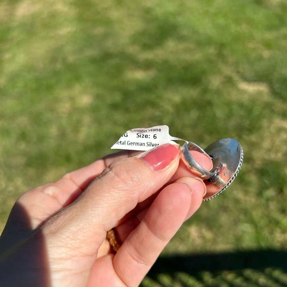 German Silver Ring With Moonstone Size 6/ 1.25‎ Inches Long Braided NWT ornate